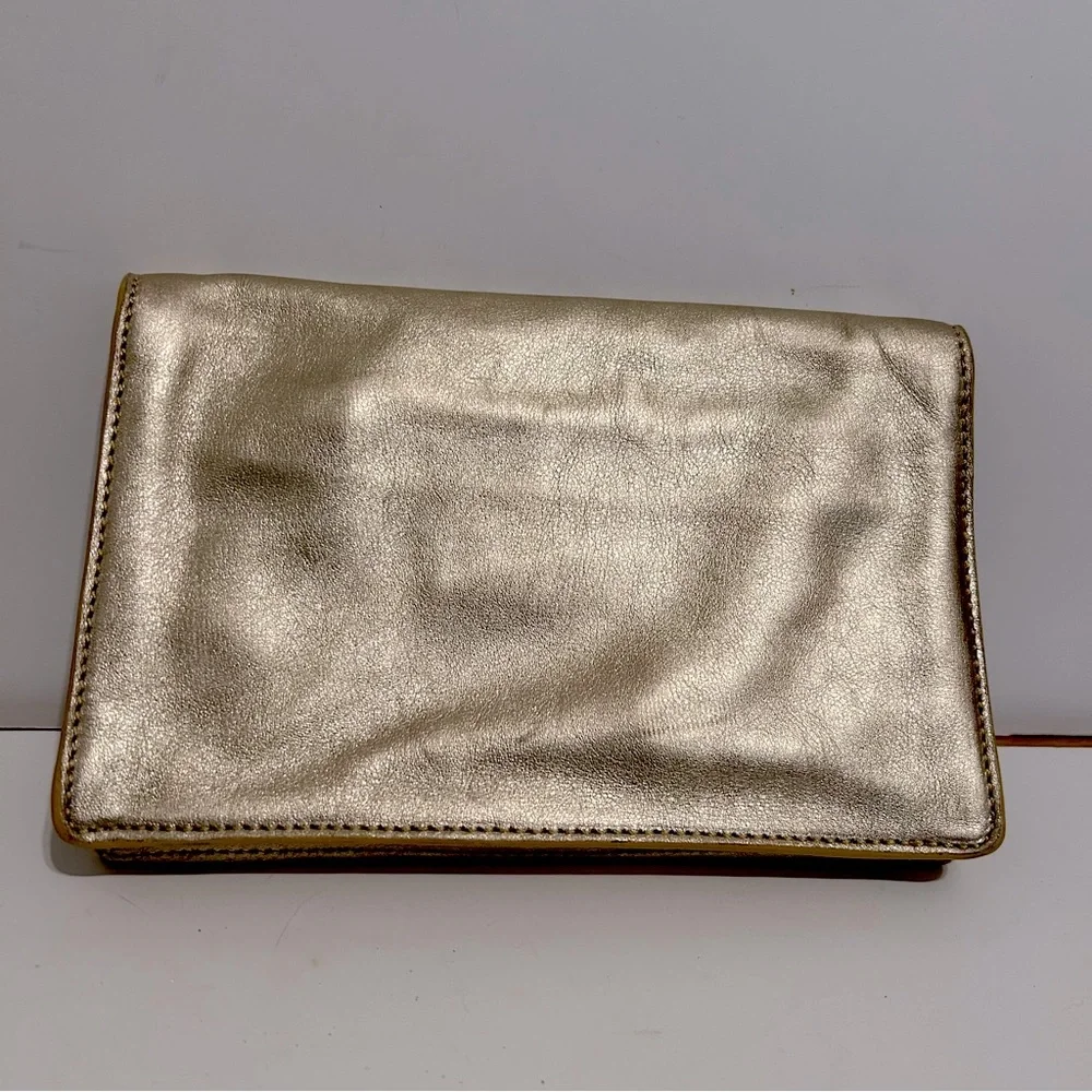 Jonathan Adler Gold Leather Clutch Wristlet with Metal Birds - Picture 2 of 14